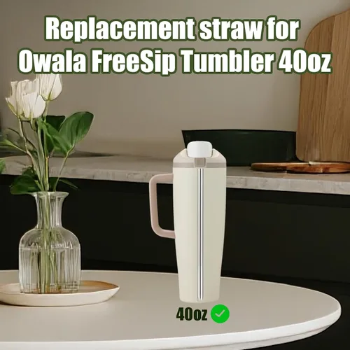 Vista 3 de 6 popotes de repuesto para Owala de 40 onzas, popote de acero inoxidable para botella de agua con 2 cepillos de limpieza compatibles con vaso Owala