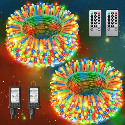 Vista 10 de 380 luces LED de Navidad de 125 pies, guirnalda de luces para exteriores, impermeables, temporizador y memoria, 8 modos regulables, para árbol