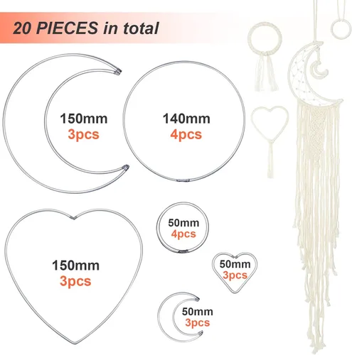 Vista 2 de 20 anillos de metal para atrapasueños, círculo, corazón, luna, macramé, atrapasueños, anillos para manualidades, coronas de boda, decoración