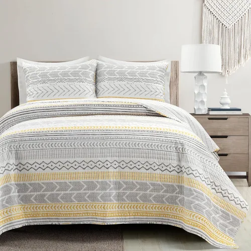Vista 14 de Lush Decor Hygge Geo - Juego de ropa de cama de 3 piezas, diseño de rayas, tamaño king, negro y blanco