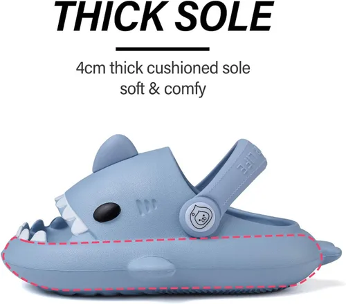 Vista 4 de Sandalias de tiburón para niños, pantuflas de tiburón para niños y niñas, sandalias de almohada con suela gruesa, suaves y antideslizantes
