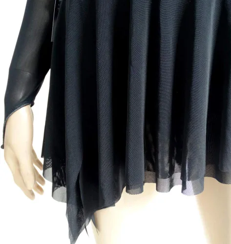 Vista 5 de LIUHUO Vestido de patinaje artístico - Vestido de terciopelo negro para competición de niñas