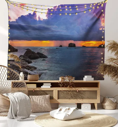 Vista 23 de Ambesonne Tapiz bohemio, diseño floral de bruja, luna y mariposa con adornos de mandala, decoración de tela para colgar en la pared para dormitorio