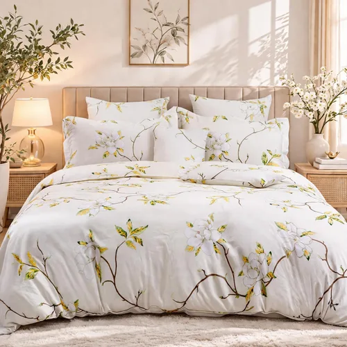 Vista 12 de FADFAY Juego de funda de edredón tamaño individual azul con flores de rosa y peonía, ropa de cama rústica con flores de peonía, juego de funda
