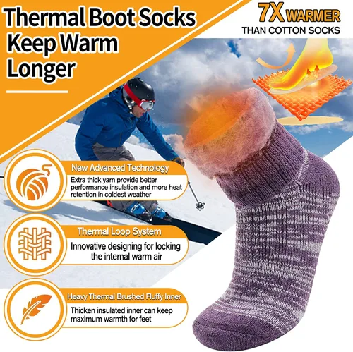 Vista 2 de 3 pares de calcetines térmicos cálidos para mujeres y hombres, calcetines de esquí de invierno con aislamiento para botas gruesas para clima frío