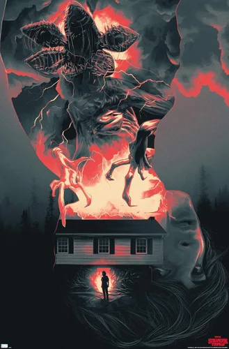 Vista 12 de Trends International Netflix Stranger Things - Póster de pared de siluetas, 22.4 pulgadas de largo x 14.7 pulgadas, versión enmarcada en madera