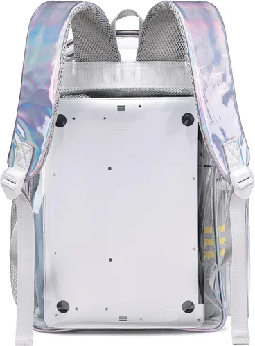 Vista 21 de CAMTOP Mochila transparente resistente y transparente para estudiantes, escuela, trabajo, festival, viajes, deportes, Beige, Mediana, Camtop Mochila