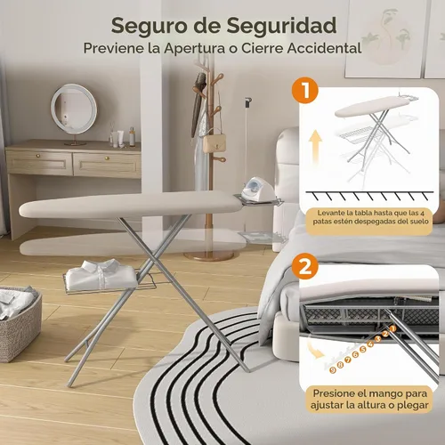 Vista 8 de Yaheetech - Tabla de planchar con soporte para plancha, soporte para cables y perchero, 43 x 14 pulgadas