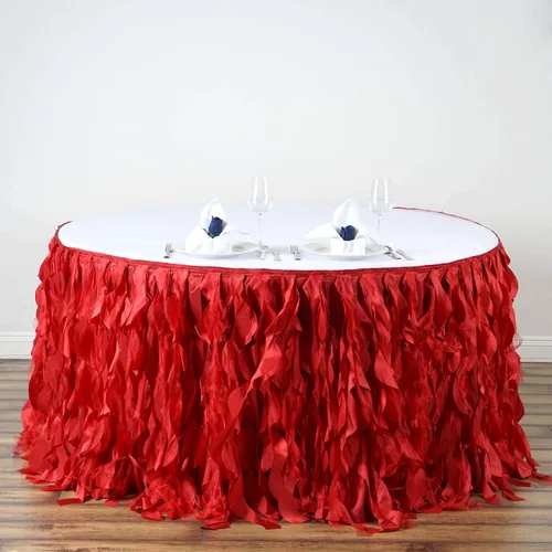 Vista 4 de TABLECLOTHSFACTORY Falda de mesa de tafetán de sauce rizado de 17 pies - Rojo