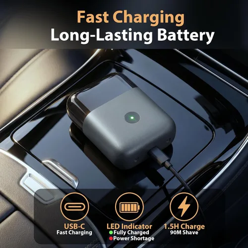Vista 5 de Afeitadora eléctrica de aluminio para hombres: maquinilla de afeitar compacta de viaje para la cara - IPX7 impermeable y carga rápida USB-C
