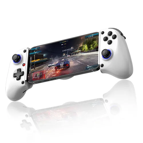 Vista 11 de FINGEREVO D6 Mini controlador móvil para juegos iOS Android PC, BT5.3 y USB-C Streaming Gamepad retráctil para teléfonos Pads N-S transparente