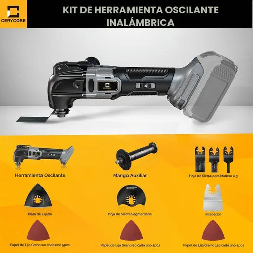 Vista 7 de Cerycose Herramienta oscilante inalámbrica compatible con batería Dewalt de 20 V, 21000 OPM Max sin escobillas con mango auxiliar, multiherramienta