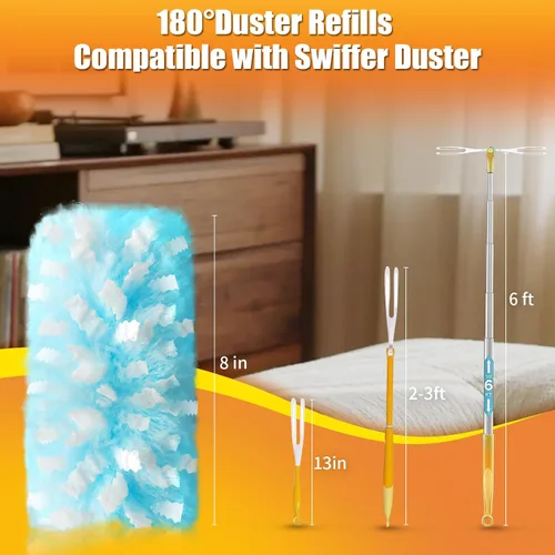 Vista 2 de 80 repuestos de plumero con 1 mango corto y mango extensible de 3 pies, compatible con Swiffer Duster, plumeros de limpieza de microfibra