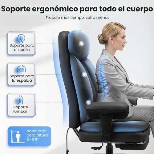Vista 5 de BestGlory Silla de oficina grande y alta con soporte lumbar, silla de escritorio de cuero ejecutivo, silla de juegos cómoda resistente con cojín
