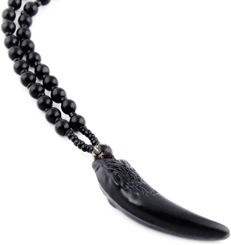 Vista 3 de BAVIPOWER Viking Wolf Fang Collar de obsidiana Bravety Potente Protección Amuleto Accesorio Regalo para Hombre y Niños