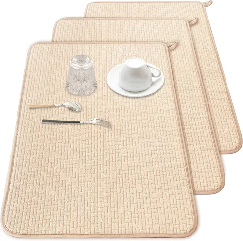 Vista 11 de Paquete de 2 alfombrillas de microfibra para secar platos, escurridor de platos absorbente para encimera de cocina, almohadillas de secado de platos