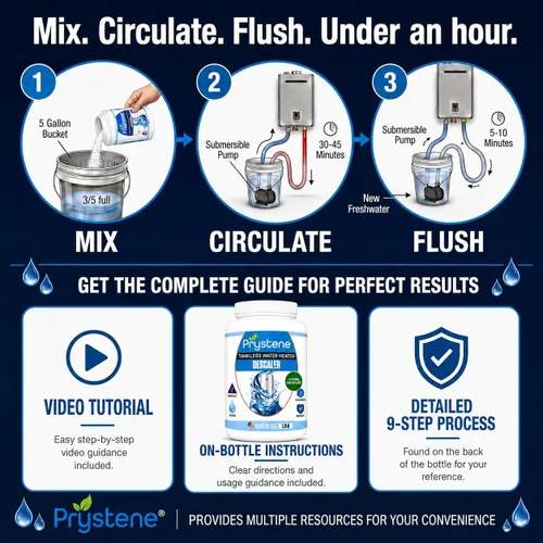 Vista 5 de Descalcificador de calentador de agua sin tanque, limpiador profesional en polvo (1.2 libras), elimina la cal y restaura la eficiencia, compatible