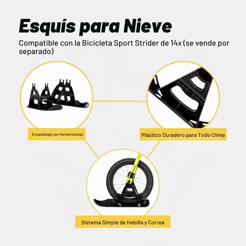 Vista 3 de Strider Juego de 14 esquís de nieve, convierte la bicicleta de equilibrio en trineo, para edades de 3 a 6 años