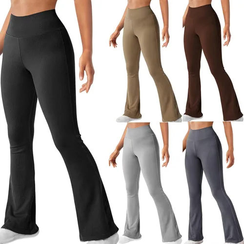 Vista 5 de Leggings acampanados para mujer, de cintura alta, corte de bota, pantalones de yoga elásticos, suaves, acampanados, para gimnasio, entrenamiento, 01