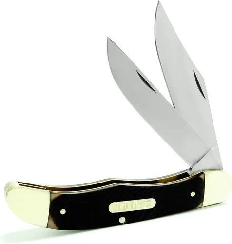 Vista 3 de Schrade Old Timer 25OT - Navaja de bolsillo tradicional plegable Hunter de 9.3 pulgadas con 2 cuchillas SS de alto carbono, mango ergonómico y funda
