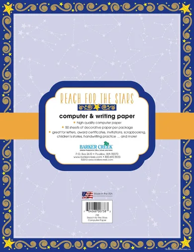 Vista 2 de Barker Creek Papel de computadora de diseño, Reach for The Stars, 8.5 x 11 pulgadas, papel de impresora decorativo, papelería, 50 hojas por paquete