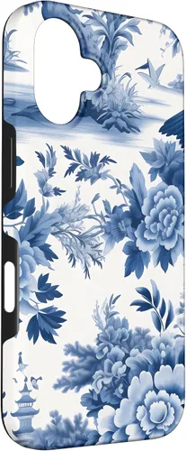 Vista 3 de iPhone 16 White and blue Chinoiserie Botanical Floral Bird Classic Case