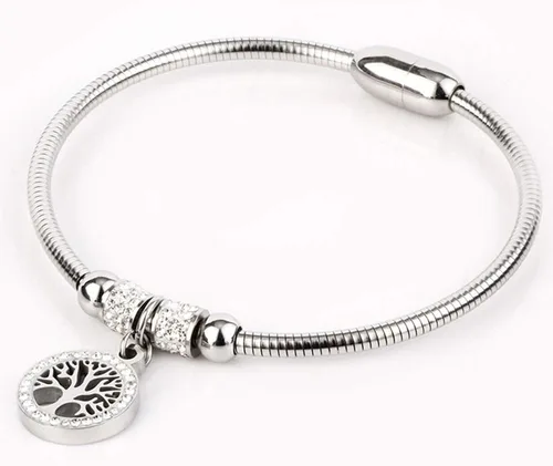 Vista 2 de Jude Jewelers Brazalete de acero inoxidable con dije de árbol de la vida, para cóctel, fiesta, aniversario, Metal, Circonita cúbica