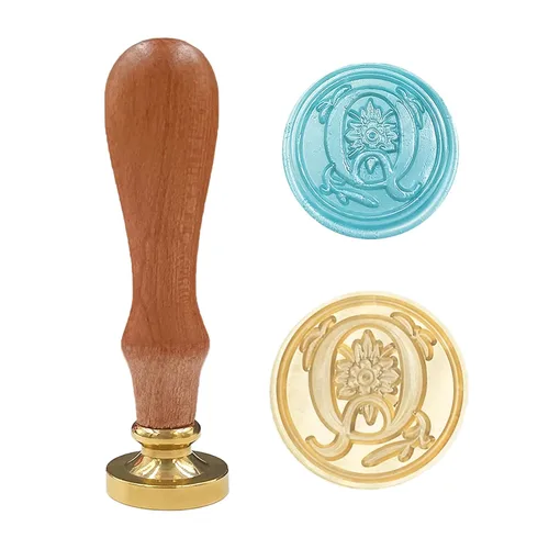 Vista 15 de Sello clásico de cera para sellar varios alfabetos, cabeza de latón, mango de madera, sellos para tarjetas, sobres, regalo (sello, letra A)