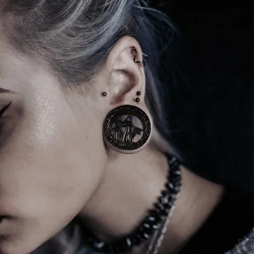Vista 3 de DOEARKO 2 unidades de dilatadores de oreja de acero inoxidable con forma de hongo fresco túneles expansor de oreja dilatador de oído piercing