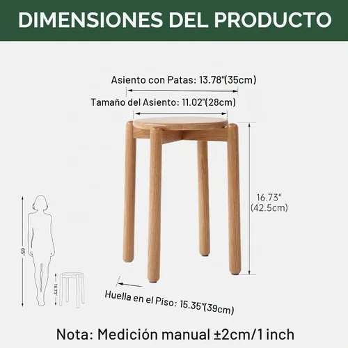 Vista 2 de Taburete apilable de roble, soporte pequeño para plantas, taburete redondo de madera para comedor, sala de estar, entrada, aula, escuela, 15.4 x