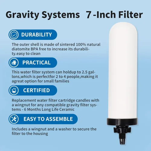Vista 3 de 2 velas de filtro de agua de cerámica de 7 pulgadas, filtros de repuesto de filtro de agua de 7 pulgadas con carbón activado para sistema de filtro