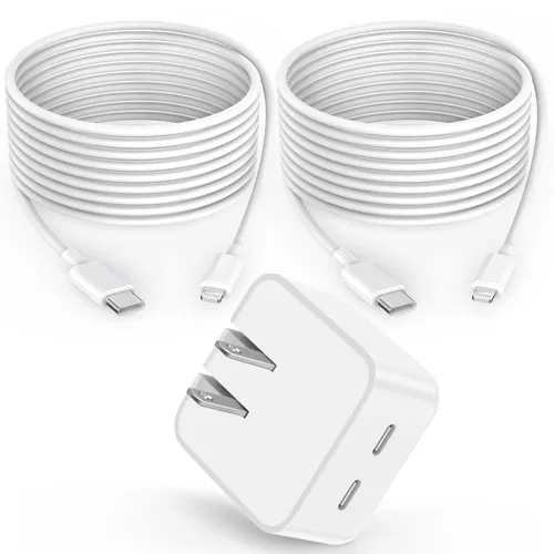 Vista 9 de Cargador rápido para iPhone, [certificado MFi] 2 paquetes de 20 W de doble puerto PD/QC3.0 USB C cargador de pared con cable USB C a Lightning de 6
