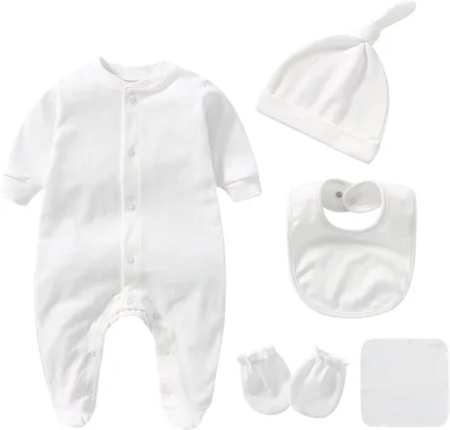 Vista 2 de Conjunto de ropa para recién nacido, de algodón, de manga larga, monos, unisex, con mitones, gorros, guantes Negro
