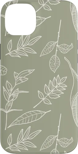 Vista 15 de Carcasa para iPhone 16, diseño de hojas y flores, color verde salvia