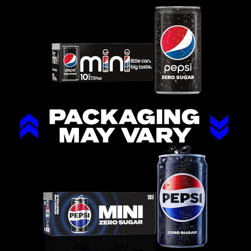 Vista 4 de Pepsi Soda sin azúcar, mini latas de 7.5 onzas, (dos paquetes de 10) (el embalaje puede variar)