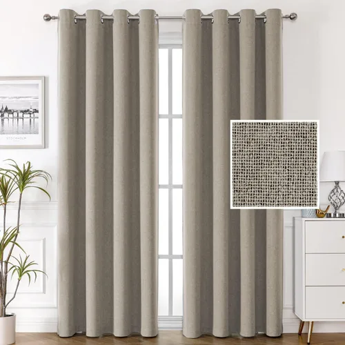 Vista 10 de H.VERSAILTEX Cortinas de lino 100% opacas, cortinas térmicas para sala de estar, cortinas de arpillera texturizadas con ojales de lino de doble