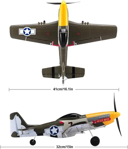 Vista 2 de ANTSIR Avión RC P51 para adultos y niños, avión de control remoto de 4 canales con Aileron/timón/elevador/giroscopio, planeador de caza Mustang