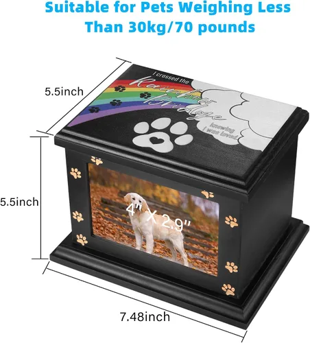 Vista 2 de Urnas conmemorativas para mascotas para cenizas de perros o gatos, grandes urnas de madera funerarias con marco de fotos, urnas de cremación, caja