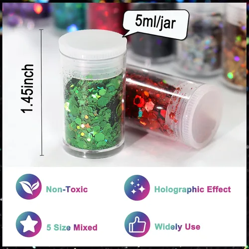 Vista 4 de Matio - Purpurina holográfica gruesa, 12 colores surtidos de purpurina artesanal mezclada, 3mm de forma de estrella, purpurina fina en polvo, copo