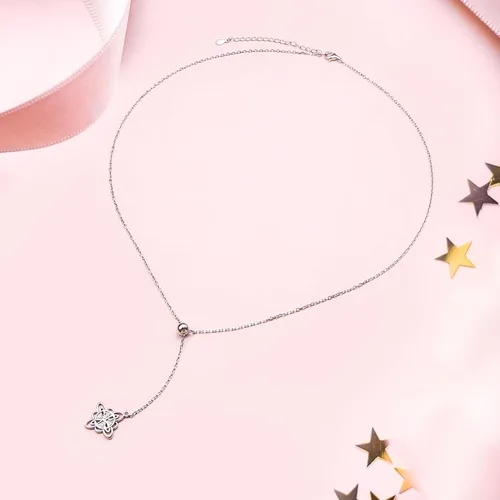 Vista 6 de FLYOW Collar de plata de ley 925 celta con nudo de brujas ajustable en forma de Y para mujer Plata esterlina No es una piedra preciosa