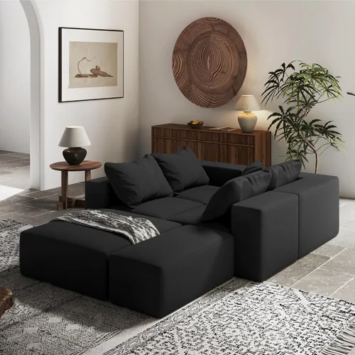 Vista 3 de Sofá interior minimalista, sofá de nube tapizado de combinación gratuita, sofá modular de chenilla con almohadas, cómodo para sala de estar, Negro