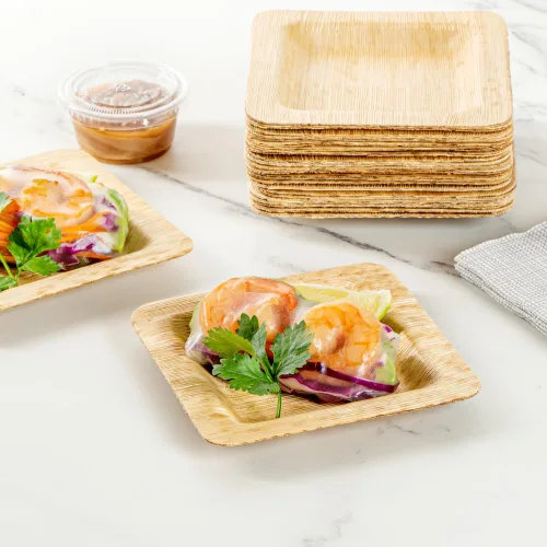 Vista 3 de Restaurantware Bambuddha - Platos de bambú de 4.7 x 4.7 pulgadas, 100 platos duraderos para aperitivos, platos desechables de bambú