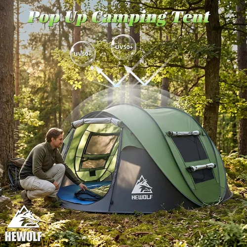 Vista 2 de Hewolf Tienda de campaña desplegable para 2/4 personas, fácil instalación instantánea, impermeable, tienda familiar automática para camping