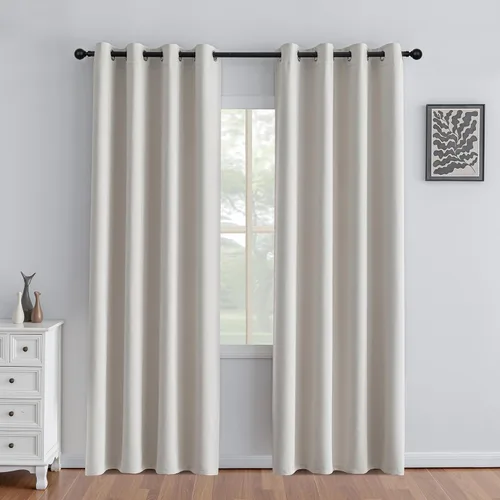 Vista 23 de IGEMAEVE Cortinas opacas para dormitorio con ojales, beige, 52 pulgadas