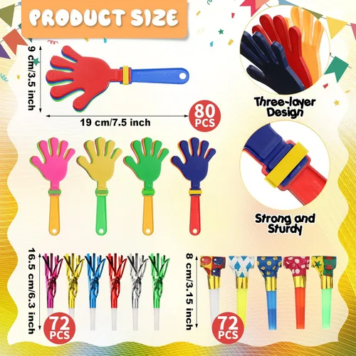 Vista 2 de Yunsailing 224 piezas para hacer ruido para fiestas, a granel, incluye sopladores de papel con flecos, cuernos para eventos deportivos, adultos