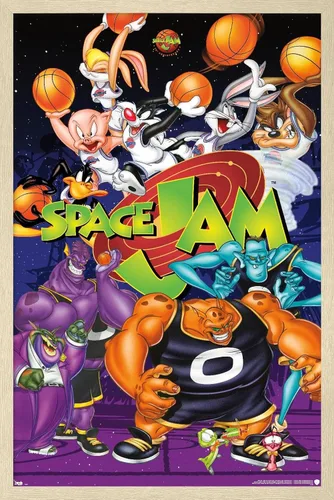 Vista 16 de Trends International Looney Tunes: Space Jam - Póster de collage de pared, 14.725 x 22.375 pulgadas, versión enmarcada de madera de granero