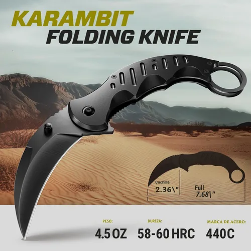 Vista 3 de Navaja táctica de bolsillo asistida por resorte, cuchillos plegables Karambit para hombres, hoja de garra de tigre afilada plegable, la mejor