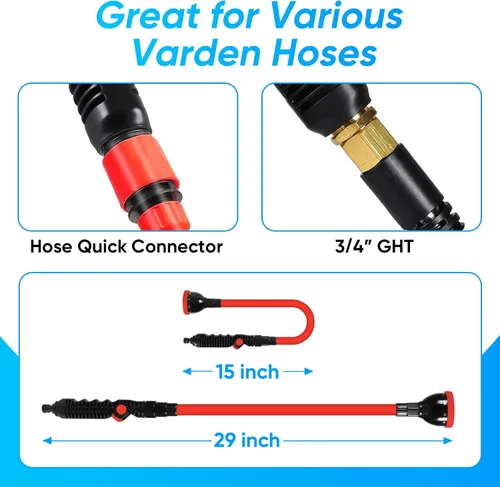 Vista 5 de Varita de riego flexible 2 en 1 resistente para la limpieza del jardín/del coche Use with 10 Spray Patterns, 29In Long Hose Nozzle Sprayer, Fits