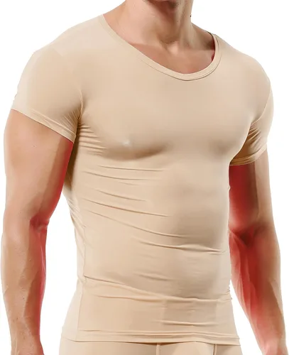 Vista 2 de DTODWW Men's Undershirts Soft V Neck Short Sleeves T-Shirts Classic Tees for Men Slim Fit Sweat Shirts Solid Color Tops