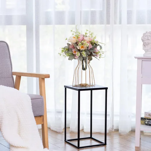 Vista 2 de Soporte de pedestal negro para plantas, 2 piezas, soporte de metal para plantas, soporte de flores de 15.75 pulgadas de alto, soporte para flores